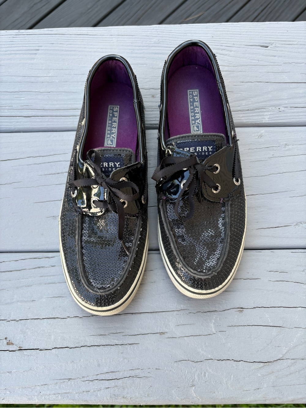 Sperry Beige and Black Top-Sider Boat Shoe Pair